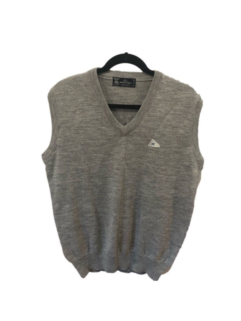 Monte Carlo Size 40 gray wool v-neck sleeveless sweater/vest. Hand-washable